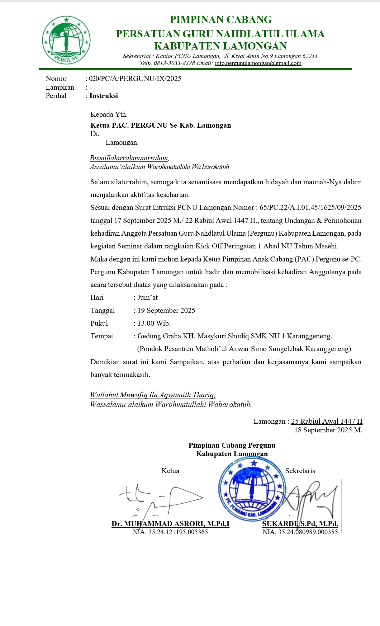 “Pergunu Lamongan Teguhkan Khidmat di Kick Off 1 Abad NU”